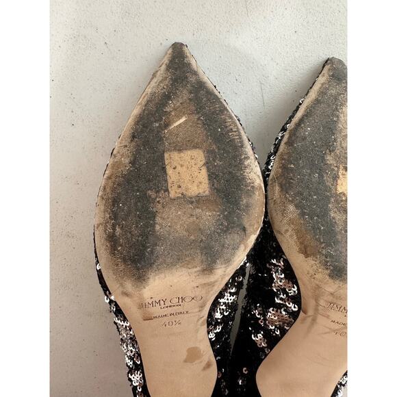 Jimmy Choo Abel Pumps Size 40.5 Sequin Black Silver Pointed Toe Stiletto - Picture 10 of 13